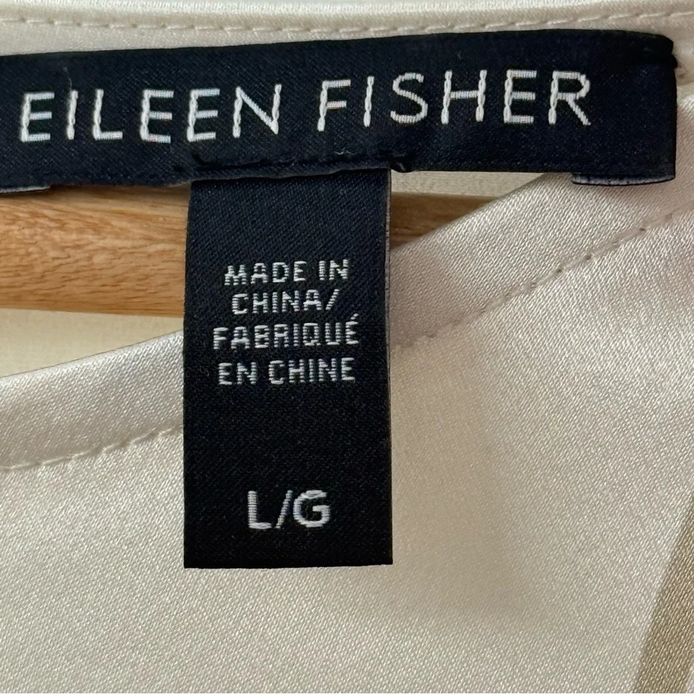 Eileen Fisher Silk Jewel Neck Short Sleeve Box Top Cream Blouse Size Large - Picture 12 of 13